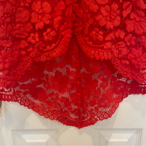 Vince Camuto Lace Midi Dress Women’s Size 6 Coral High Low Short Sleeve Cocktail - Picture 4 of 10